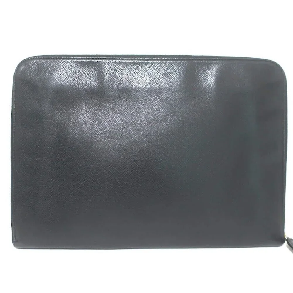 Chanel 90s Timeless CC Zip-Around Portfolio Document Holder Black Caviar Leather